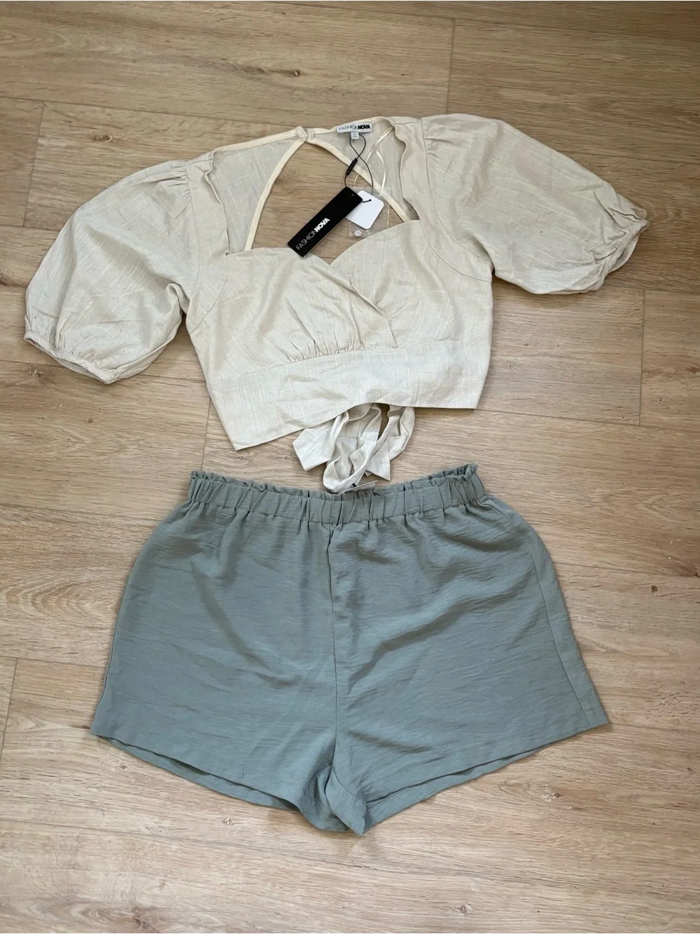Fashion Nova Mimosa & Chill Linen Look Two Piece Set Size L